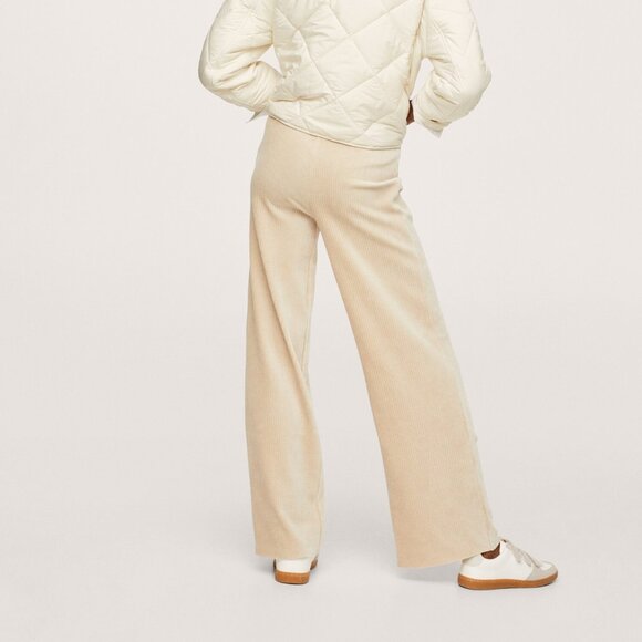 Mango Corduroy Pants with Black Ankle Cuffs and Puff Contrasting Hem Wide Beige - Picture 7 of 10